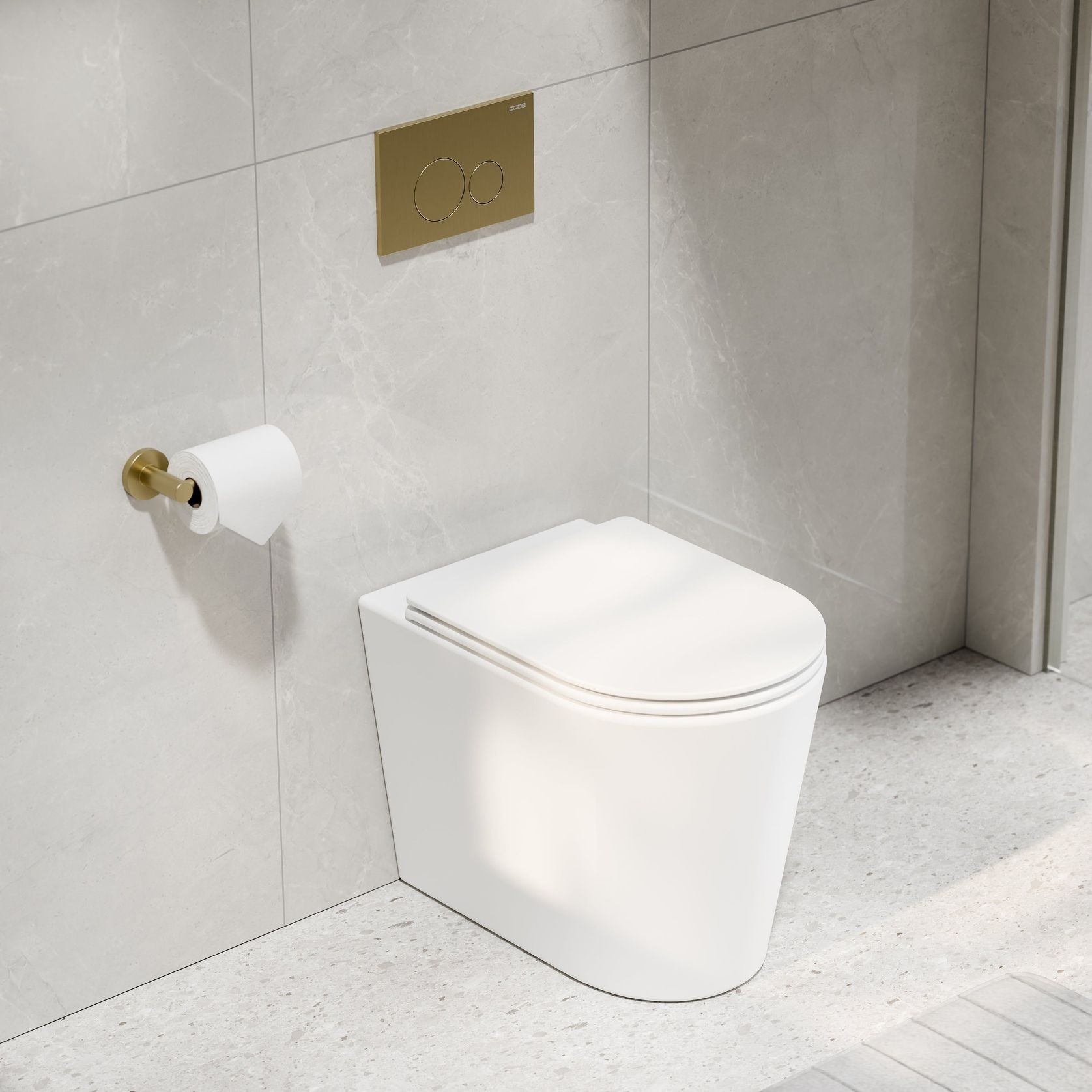 Pure Typhoon Inwall Toilet Suite | Brushed Brass Button gallery detail image