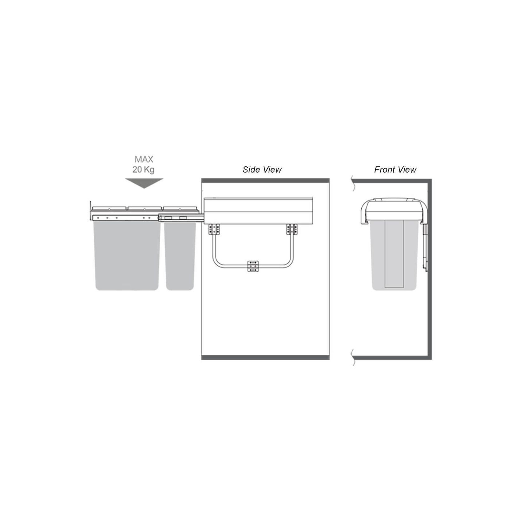30L Twin Side Mounted Slide Out Slim Concealed Waste Bin - 300mm Cupboard - Right Side gallery detail image