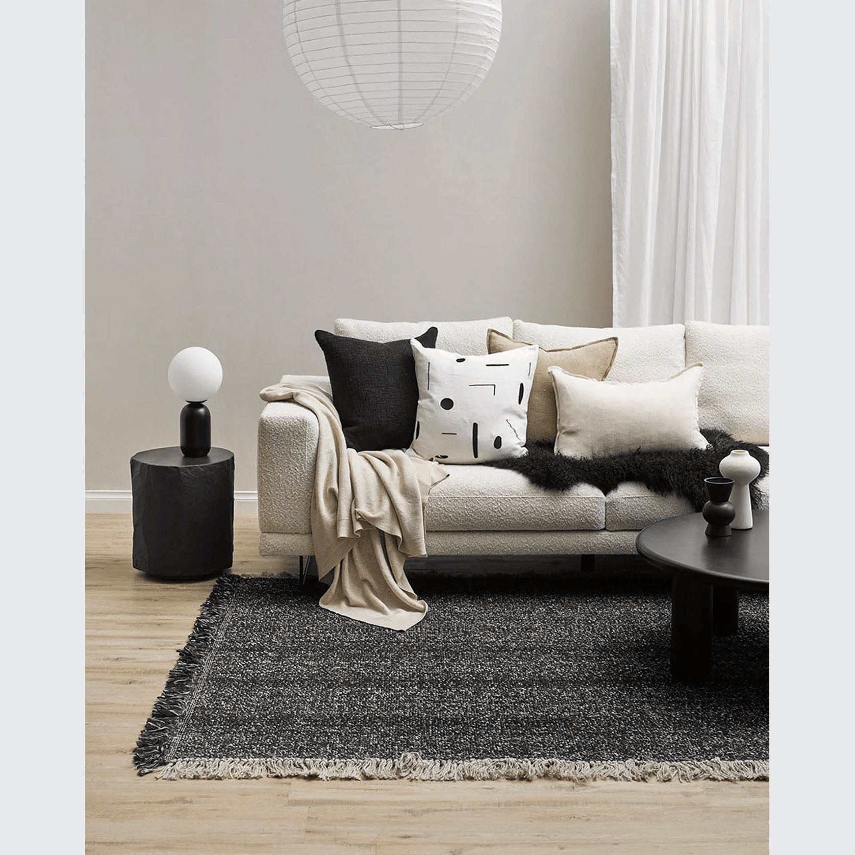 Baya Ulster Floor Rug - Black/Natural | Three Sizes gallery detail image