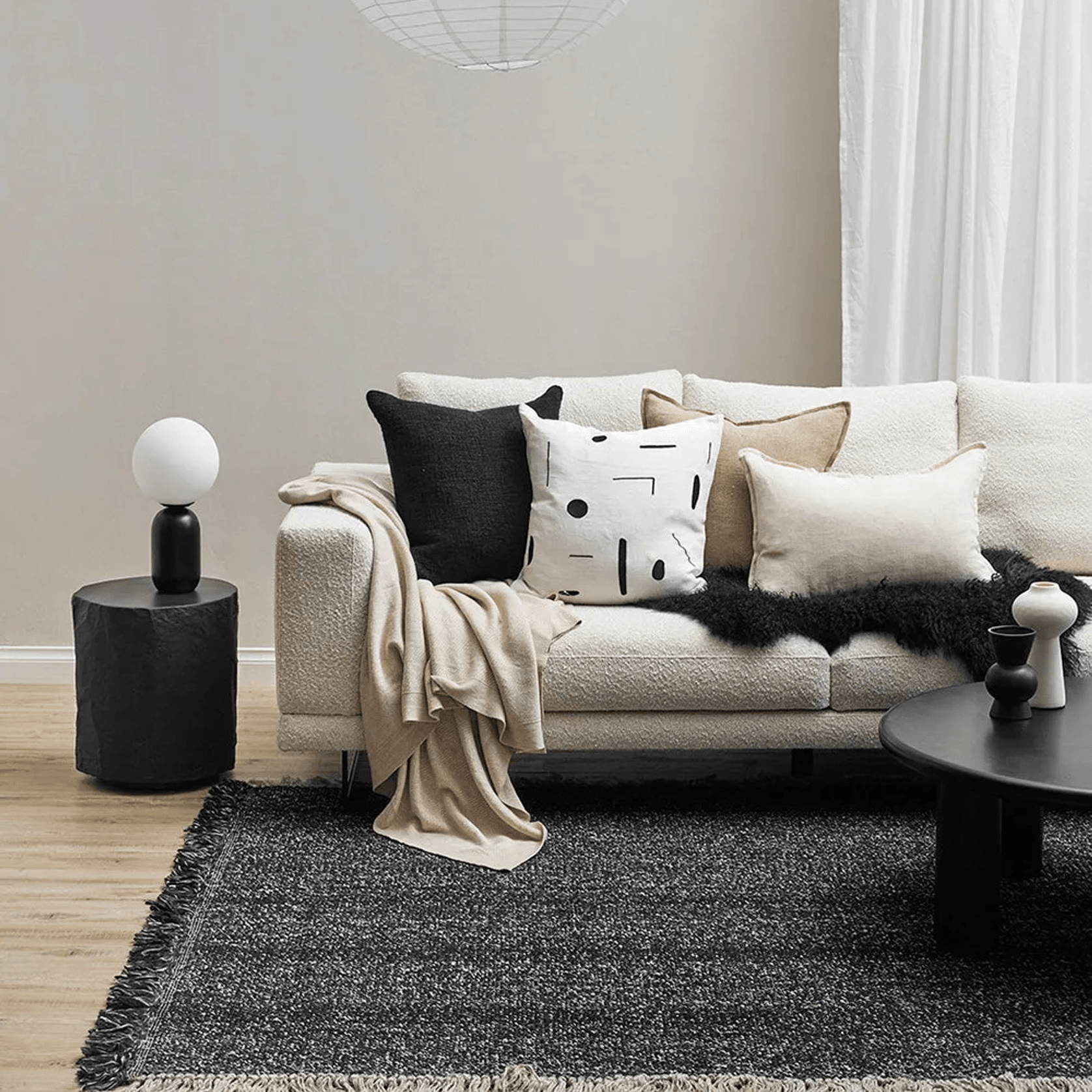 Baya Ulster Floor Rug - Black/Natural | Three Sizes gallery detail image