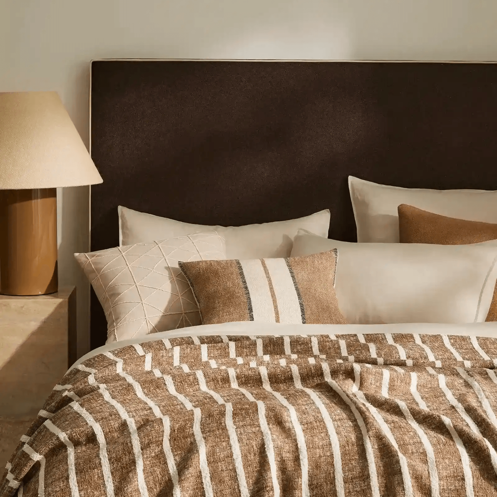 Weave Home Ottavio Cushion - Cocoa | Textured Stripe gallery detail image