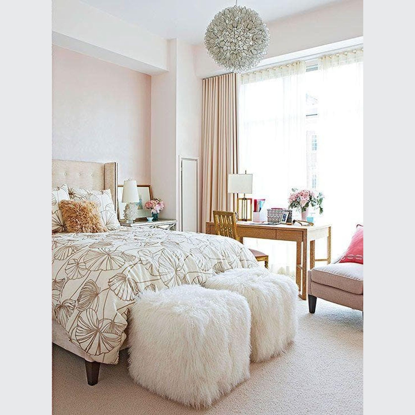 Fur Pouf Ottoman Stool - White gallery detail image