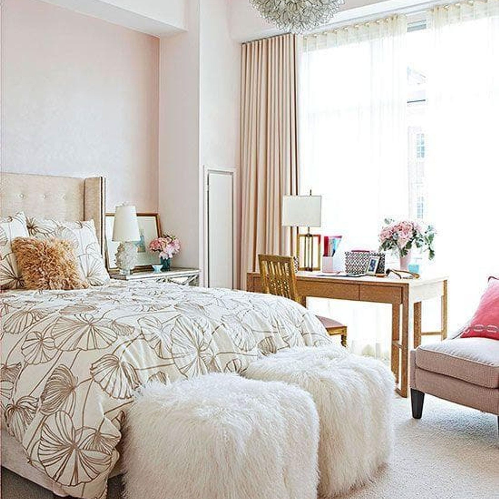 Fur Pouf Ottoman Stool - White gallery detail image