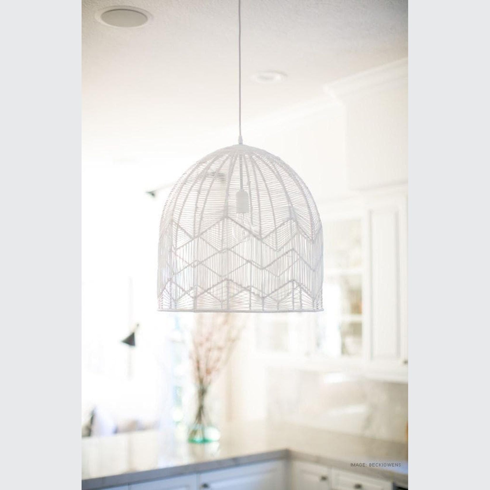 Whitewash Rattan Lace Pendant Light - Amalfi - 2 Sizes gallery detail image