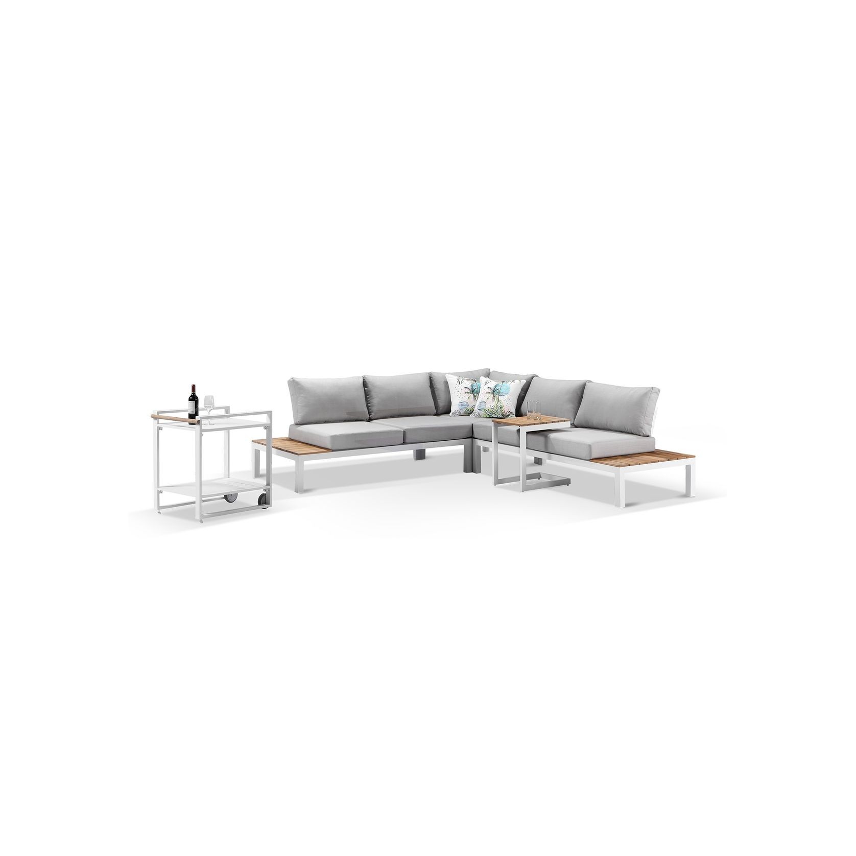 Nova White Aluminium Lounge with Bar Cart & Side Table gallery detail image