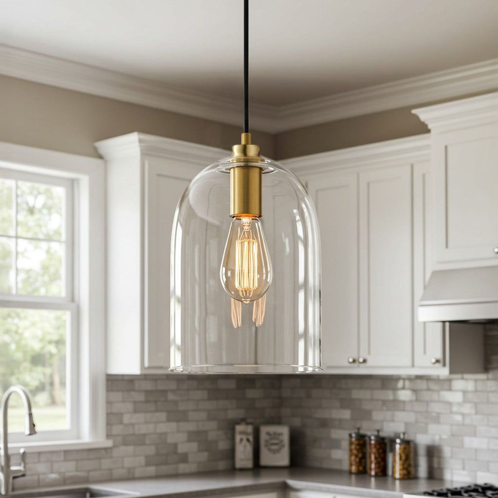 Willow Dome Glass Pendant Light - Gold gallery detail image