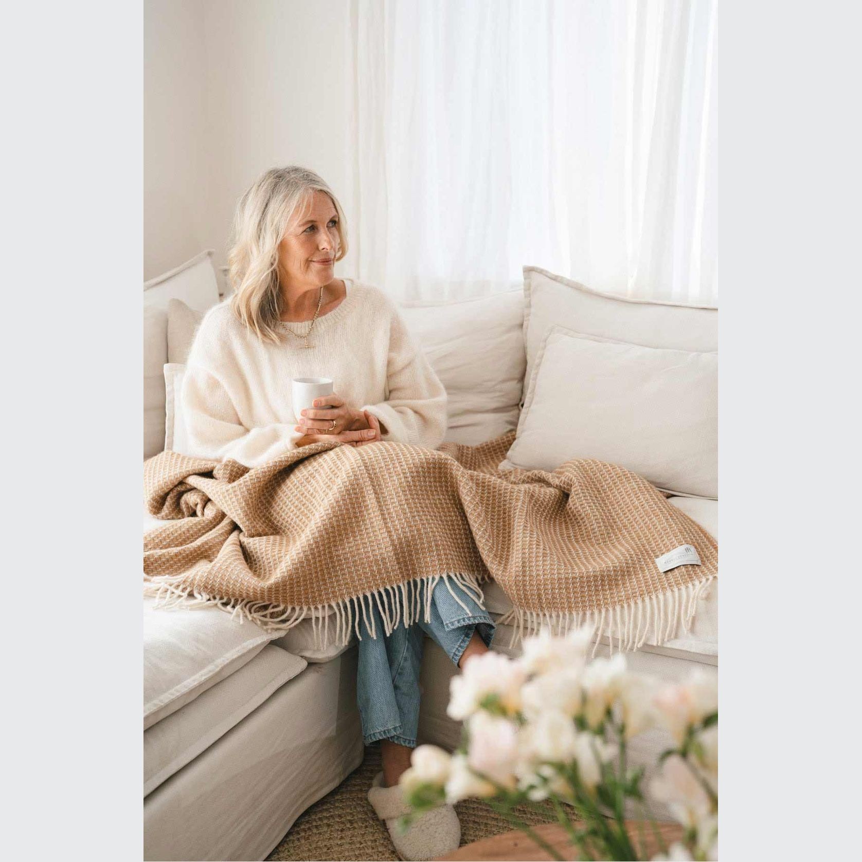 Ruanui Station Lambswool Waffle Throw - Winiata Wheat gallery detail image