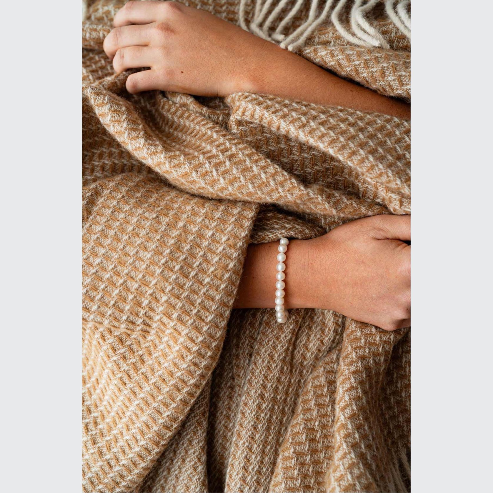 Ruanui Station Lambswool Waffle Throw - Winiata Wheat gallery detail image