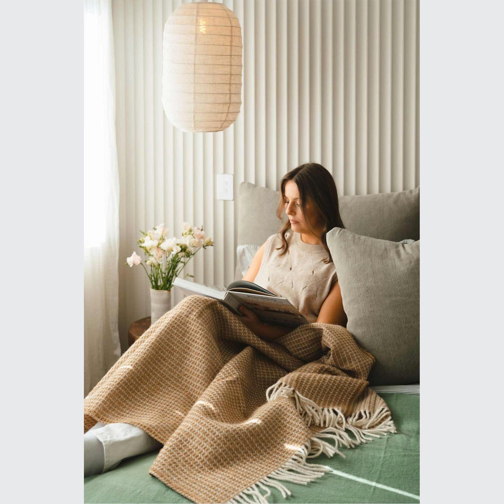 Ruanui Station Lambswool Waffle Throw - Winiata Wheat gallery detail image