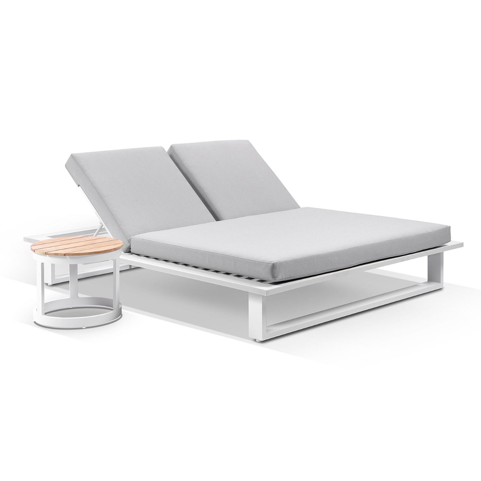 Arcadia White Grey Double Aluminium Sun Lounge & Table gallery detail image