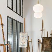 Luna LED Double Glass Pendant in Timber gallery detail image