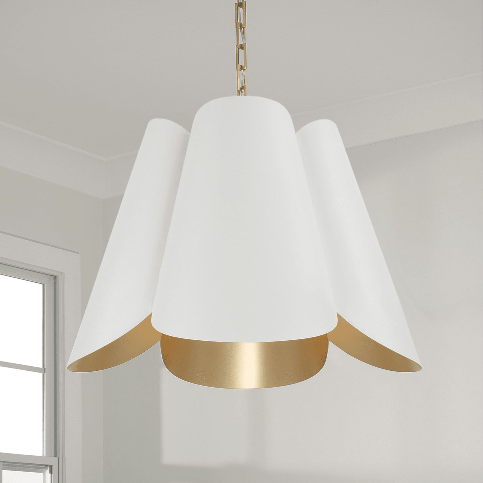 Botanical 4 Light Pendant in Matte Brass & White gallery detail image