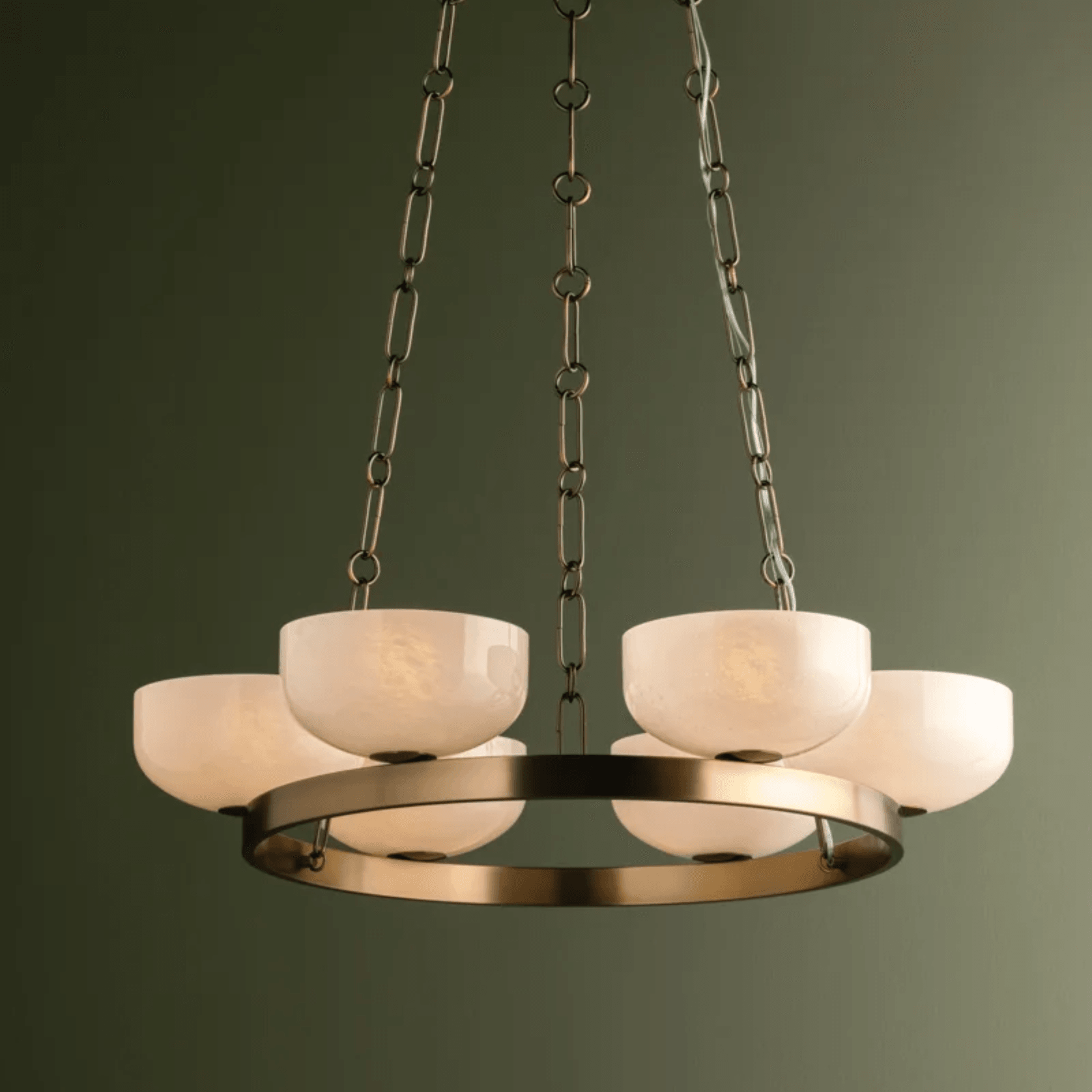 Tanager 6 Light Cloud Glass Pendant in Patina Brass gallery detail image