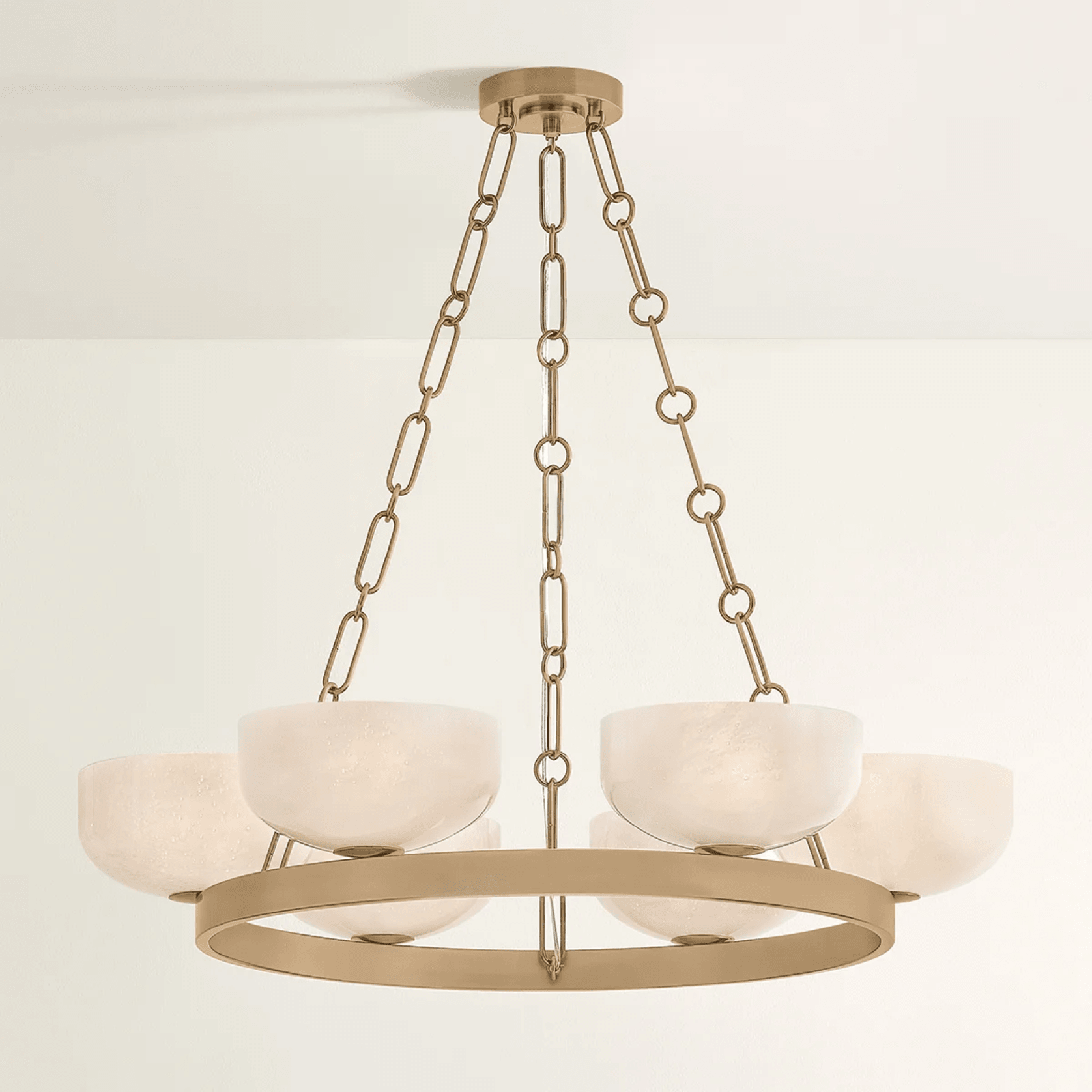 Tanager 6 Light Cloud Glass Pendant in Patina Brass gallery detail image