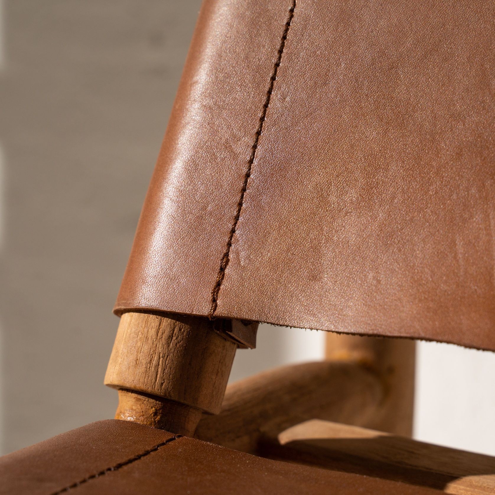 Zadie Tan Leather and Teak Chair gallery detail image