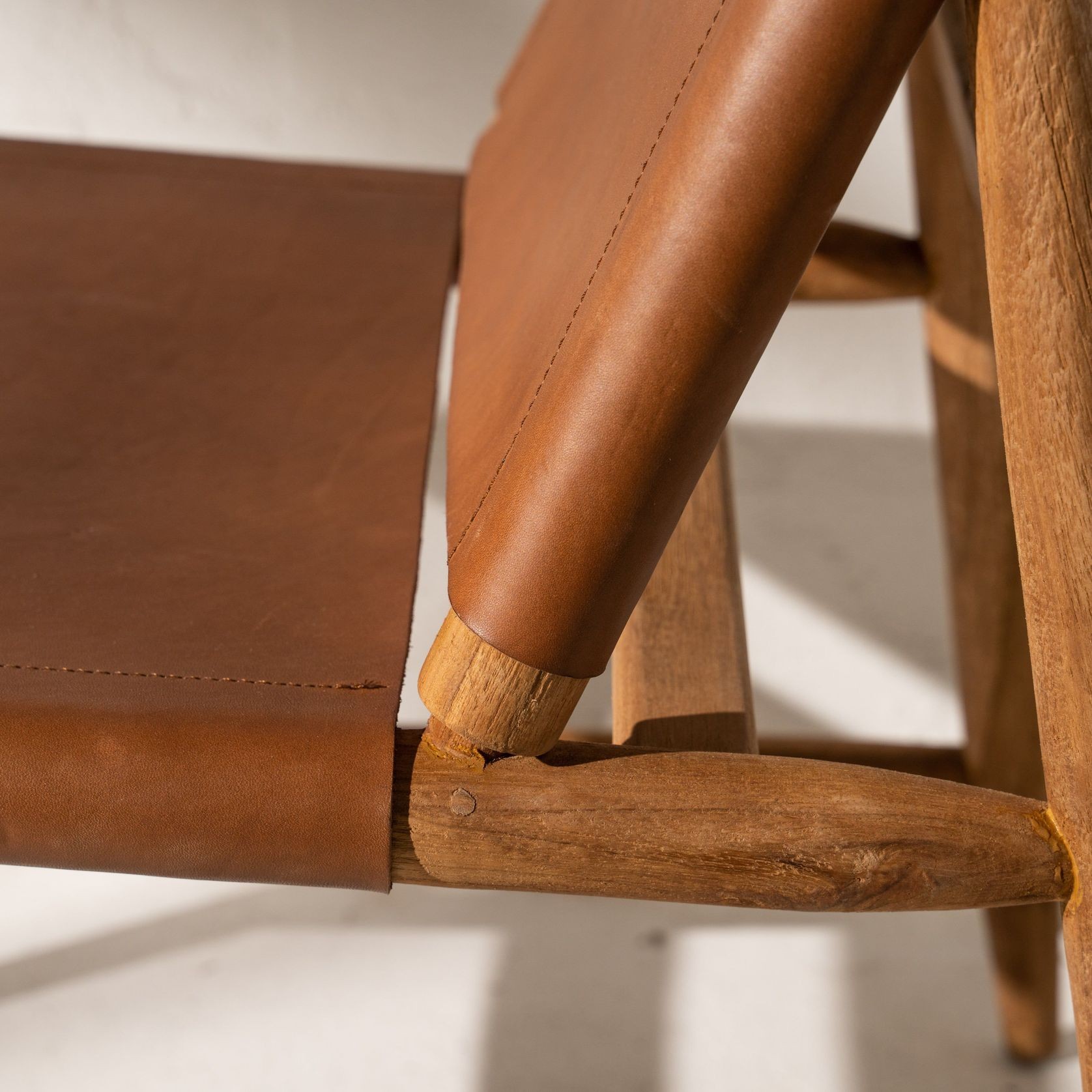 Zadie Tan Leather and Teak Chair gallery detail image