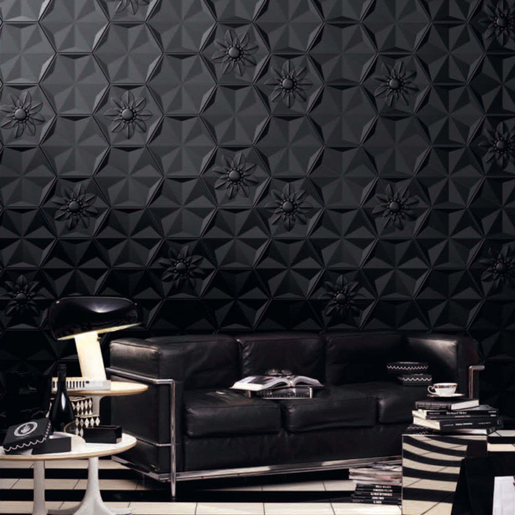 Black Frozen Flower Ceramic Wall Tile gallery detail image