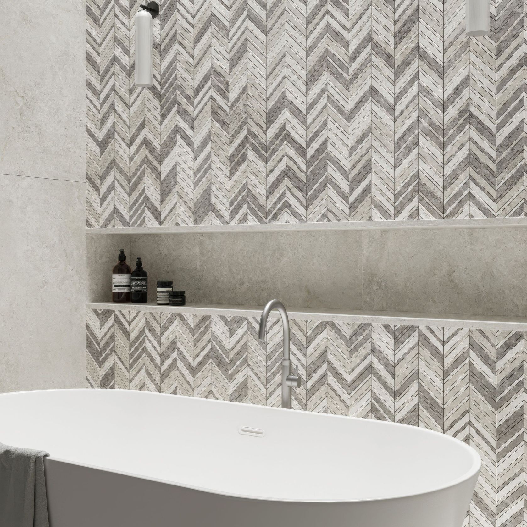 Arctic Tundra Mix Matt Herringbone Mosaic gallery detail image