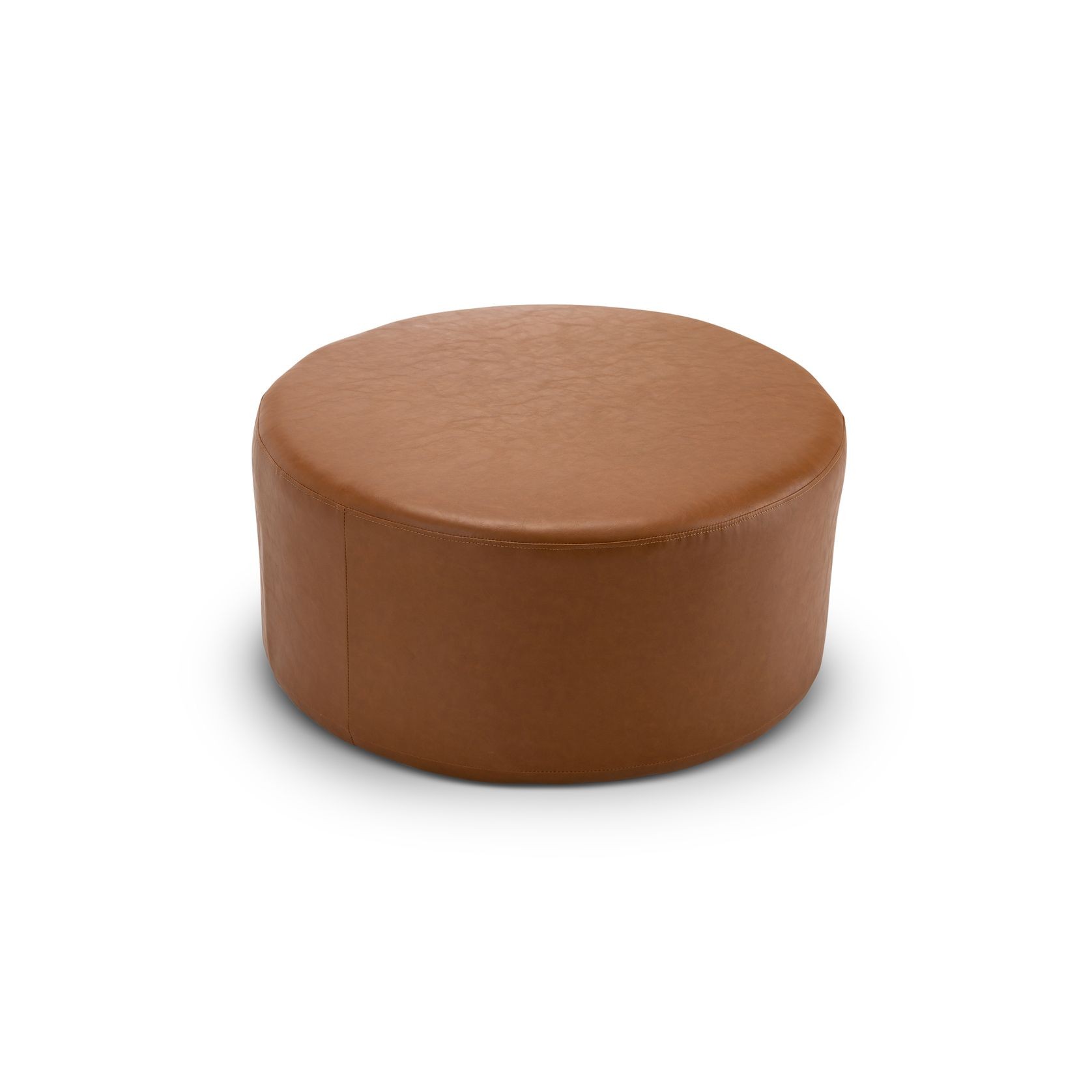 Halle Medium Round Vegan Leather Ottoman | Whiskey Tan gallery detail image