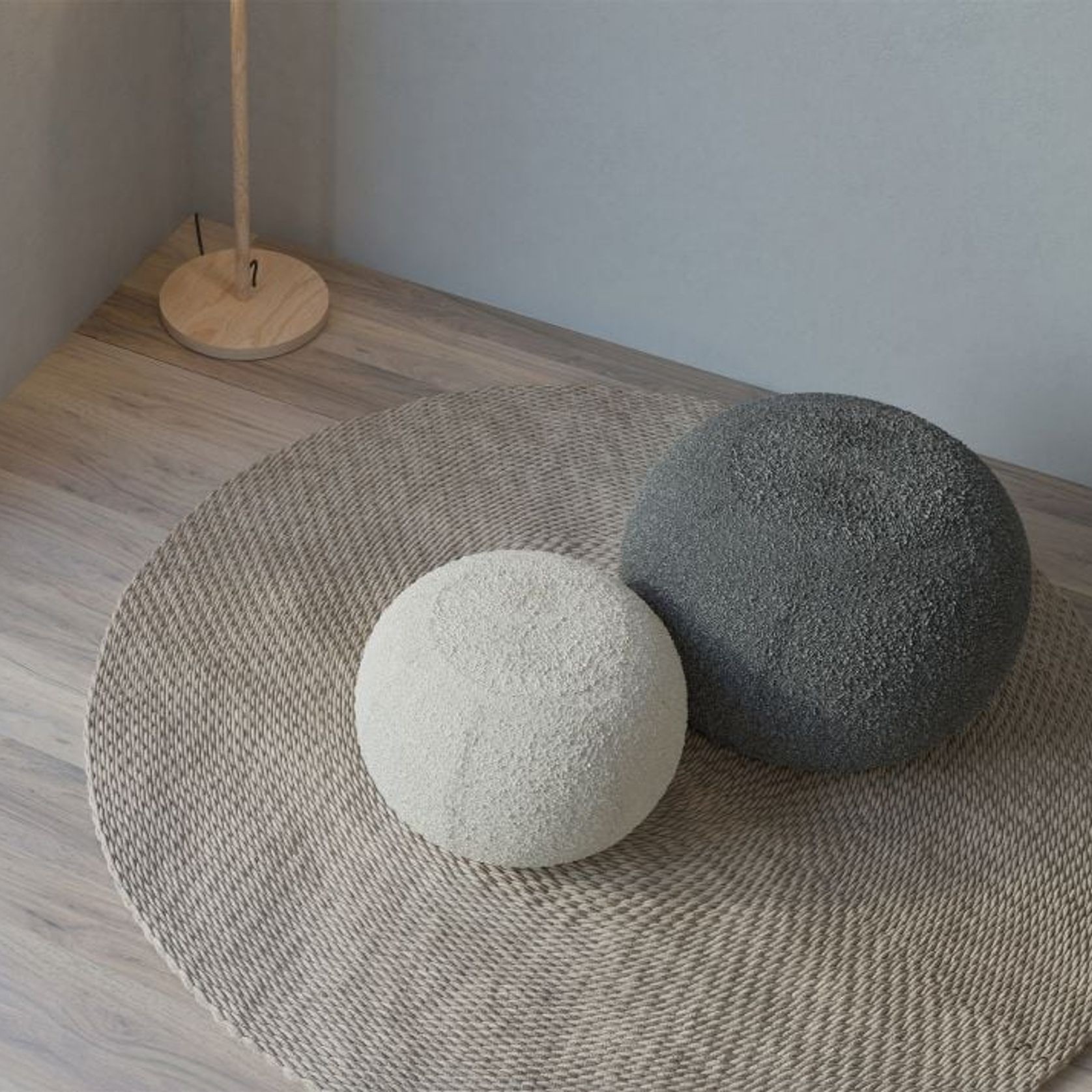 Ronde Pouf in Stone Boucle - Small gallery detail image