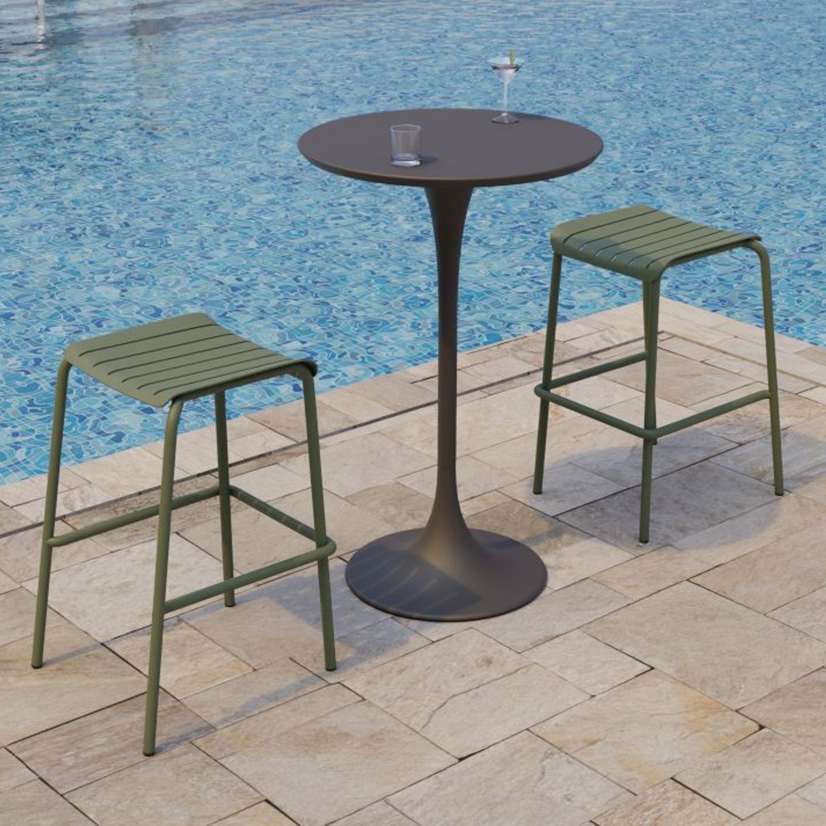 Roku Outdoor Backless Bar Stool in Matt Eucalyptus Green gallery detail image