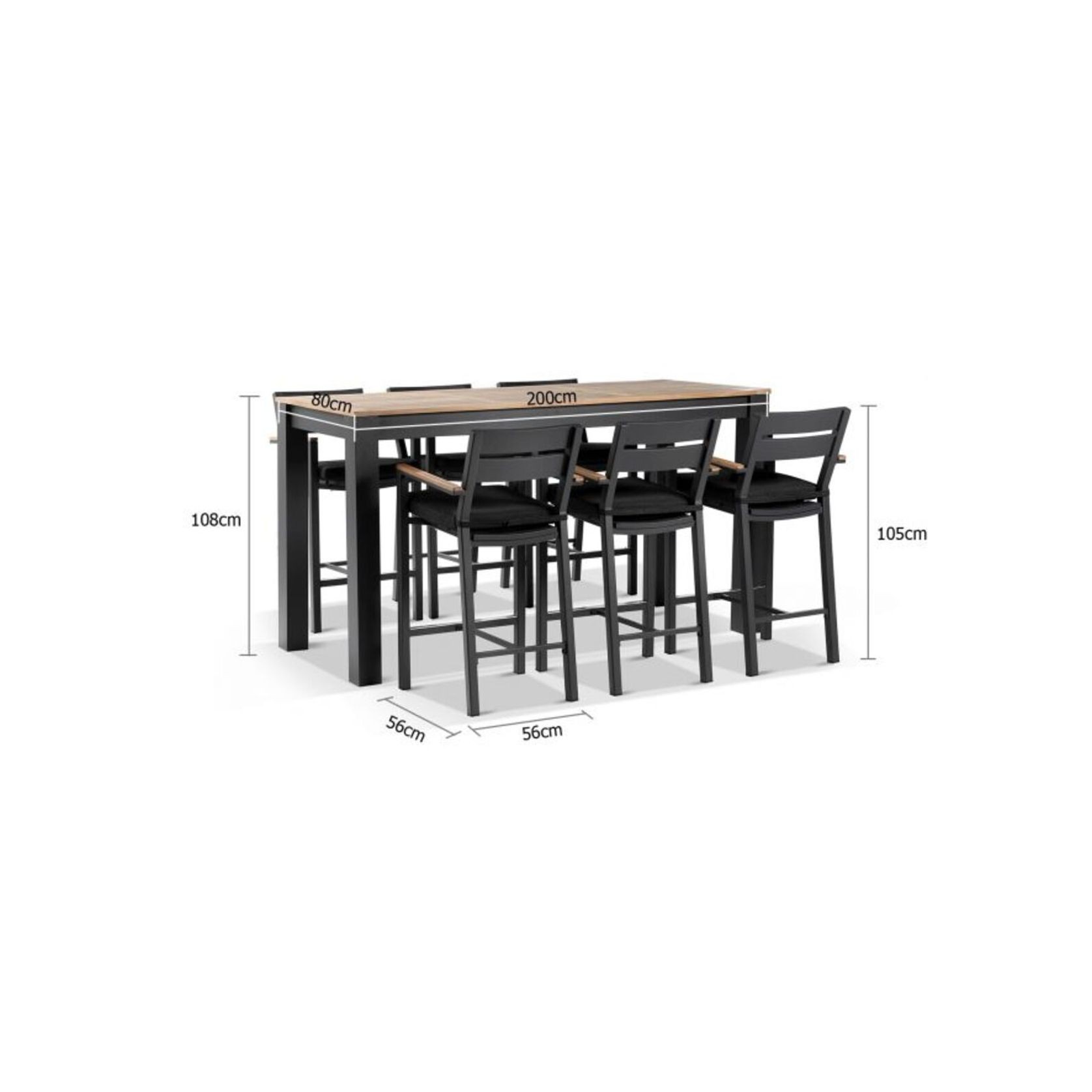 Balmoral 2m Bar Table & 6 Barstools - Charcoal & Grey gallery detail image