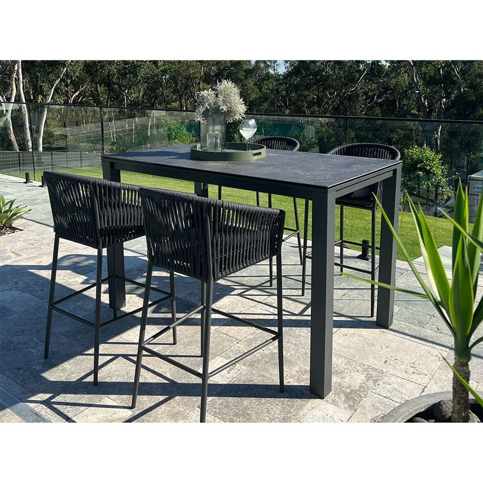 Adele Ceramic Outdoor Bar Table & 4x Gizella Bar Chairs | ArchiPro AU
