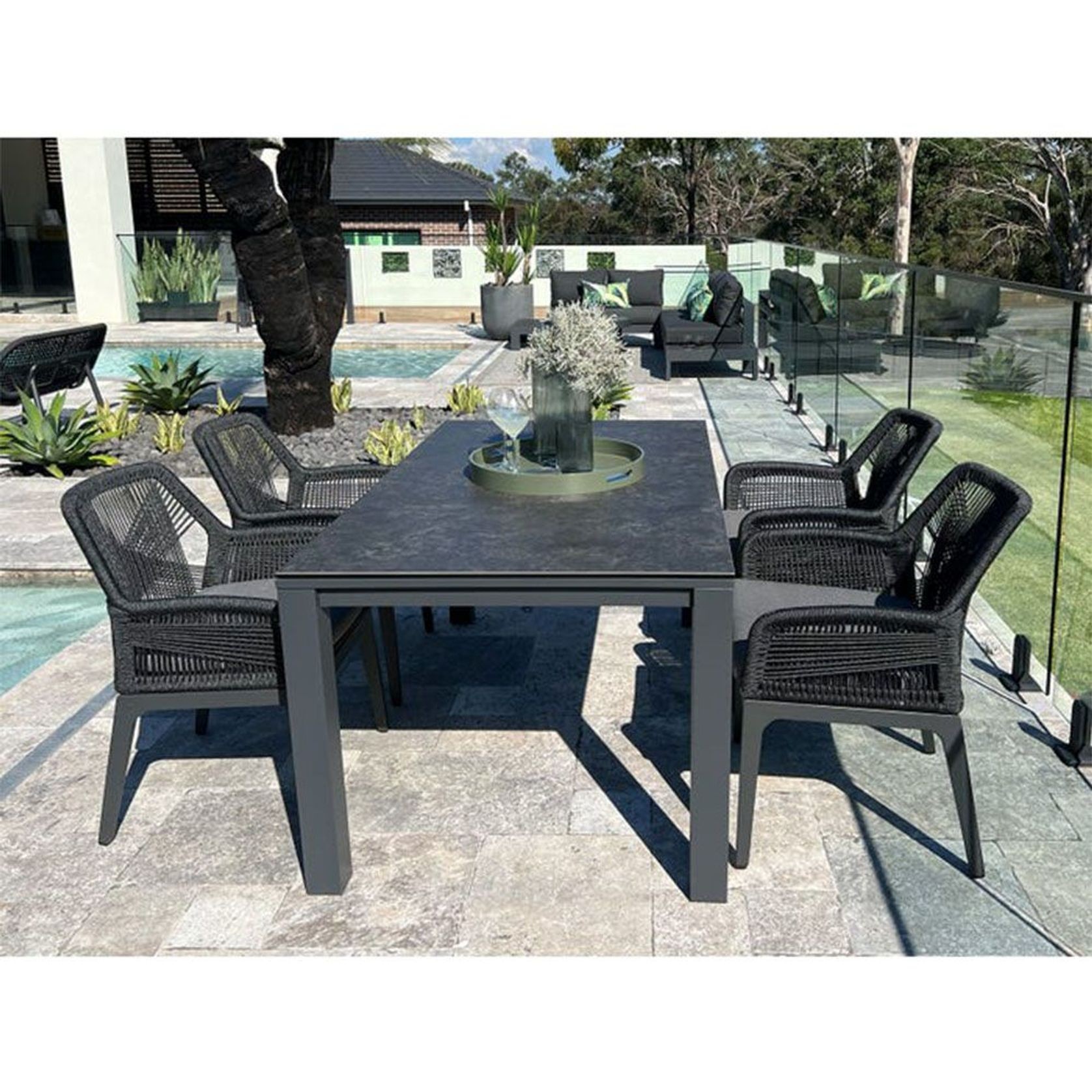 Adele Ceramic Outdoor table with 4x Serang Chairs gallery detail image
