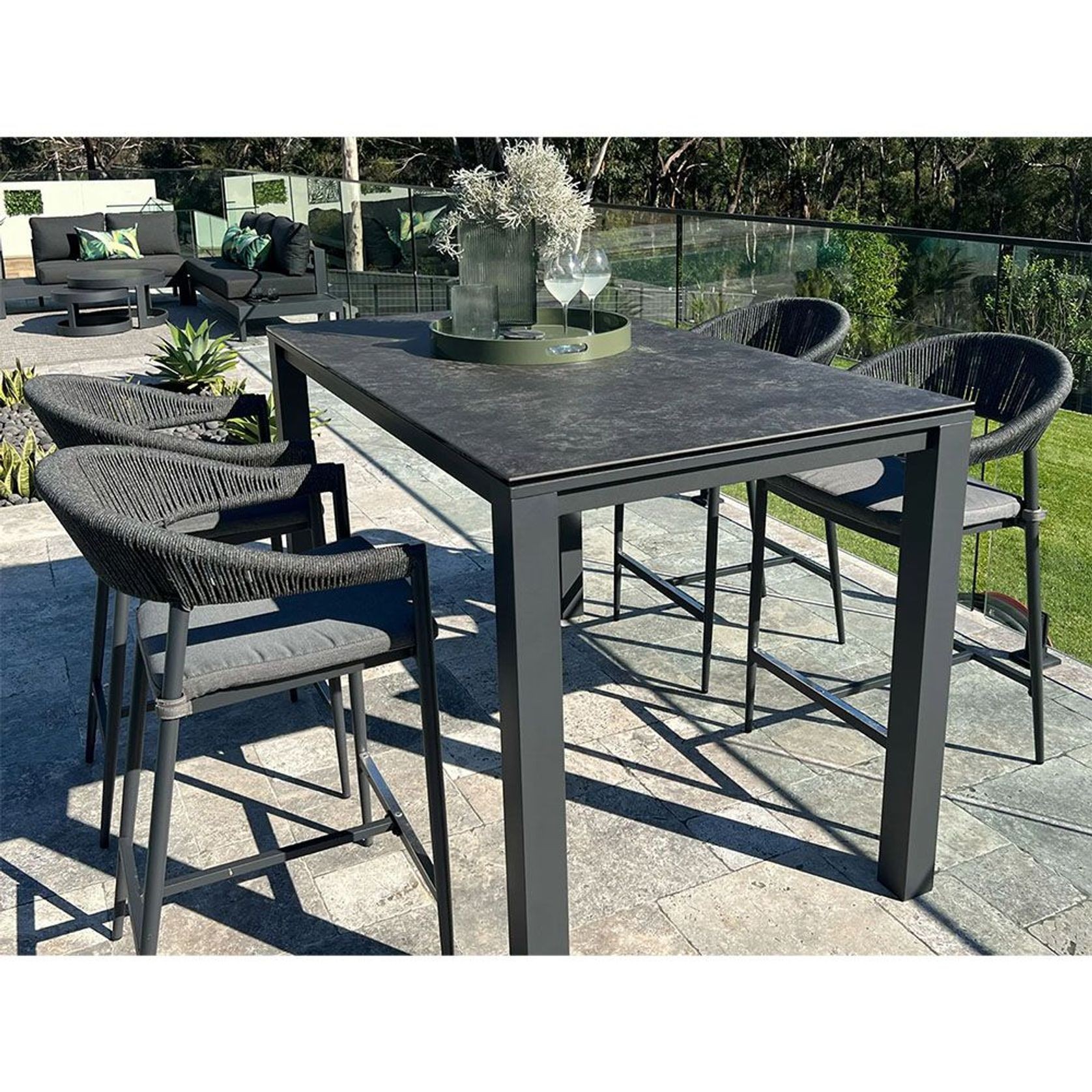Adele Ceramic Outdoor Bar Table & 4x Nivala Bar Chairs gallery detail image
