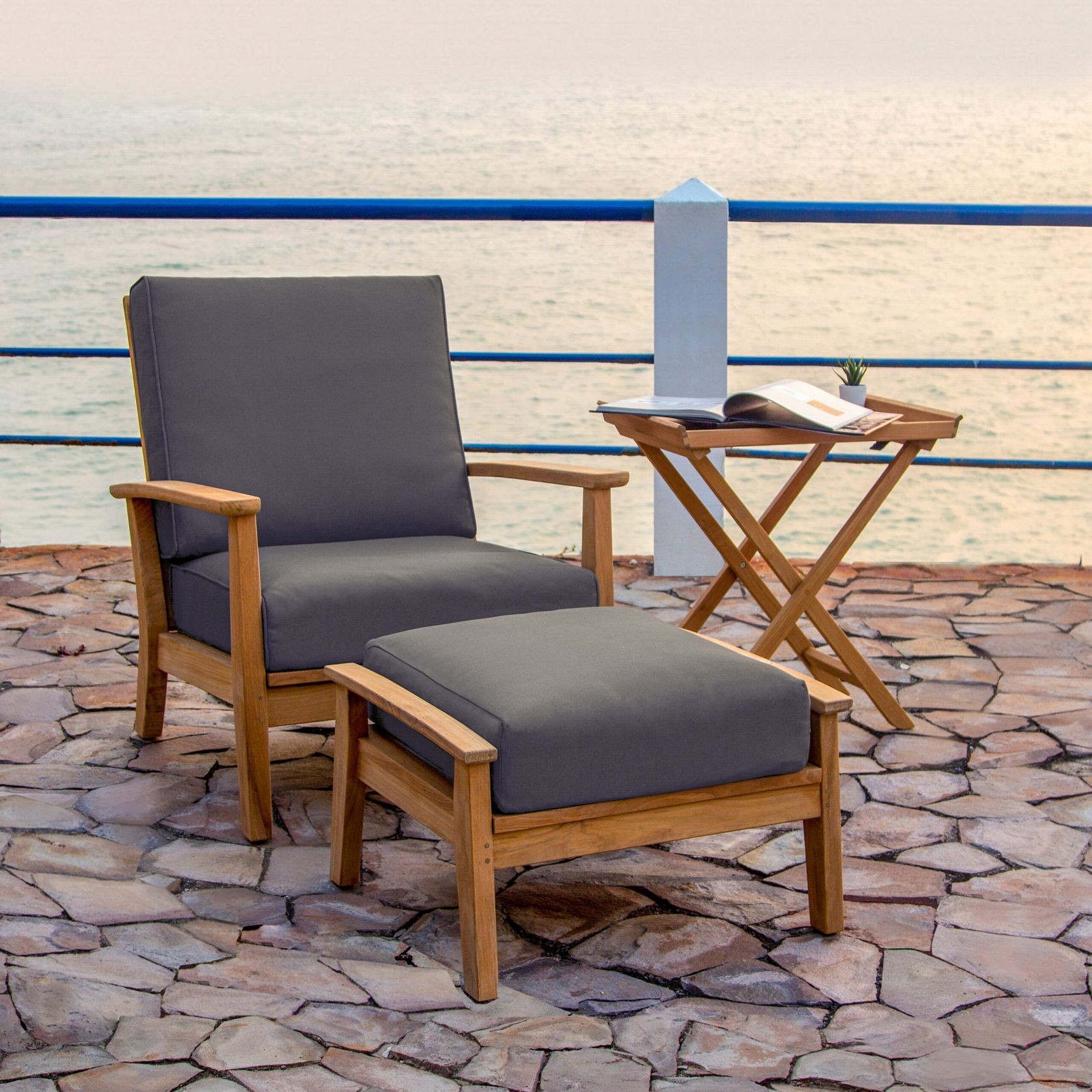 Bath Reclining Teak Lounge Chair gallery detail image
