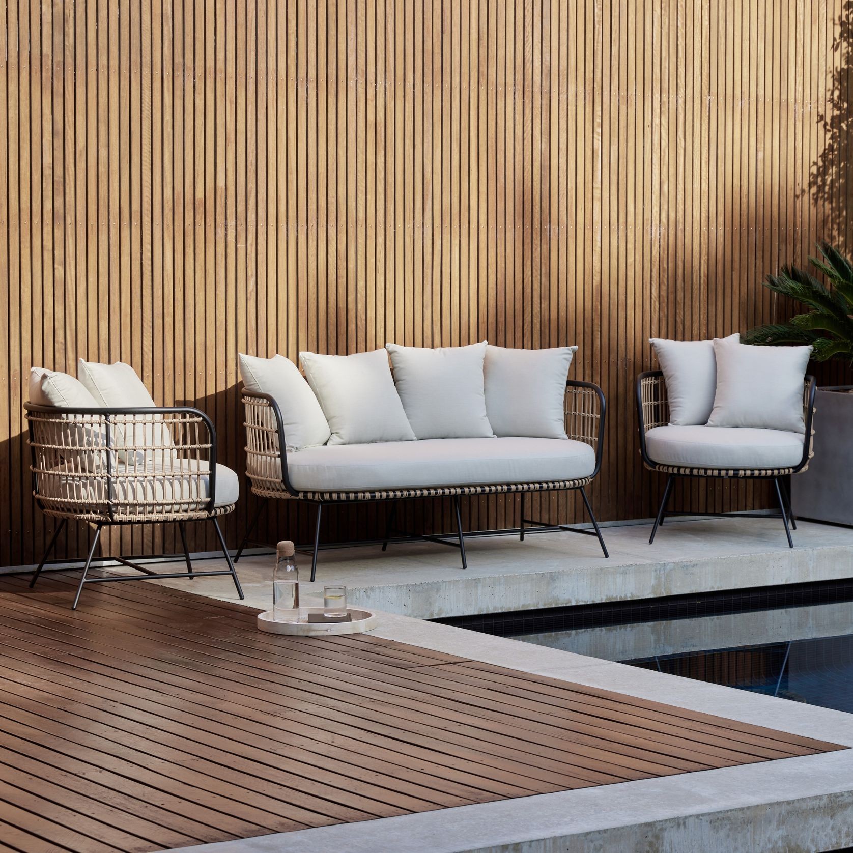 Arden 3PCE Bamboo Wicker Outdoor Lounge Set gallery detail image