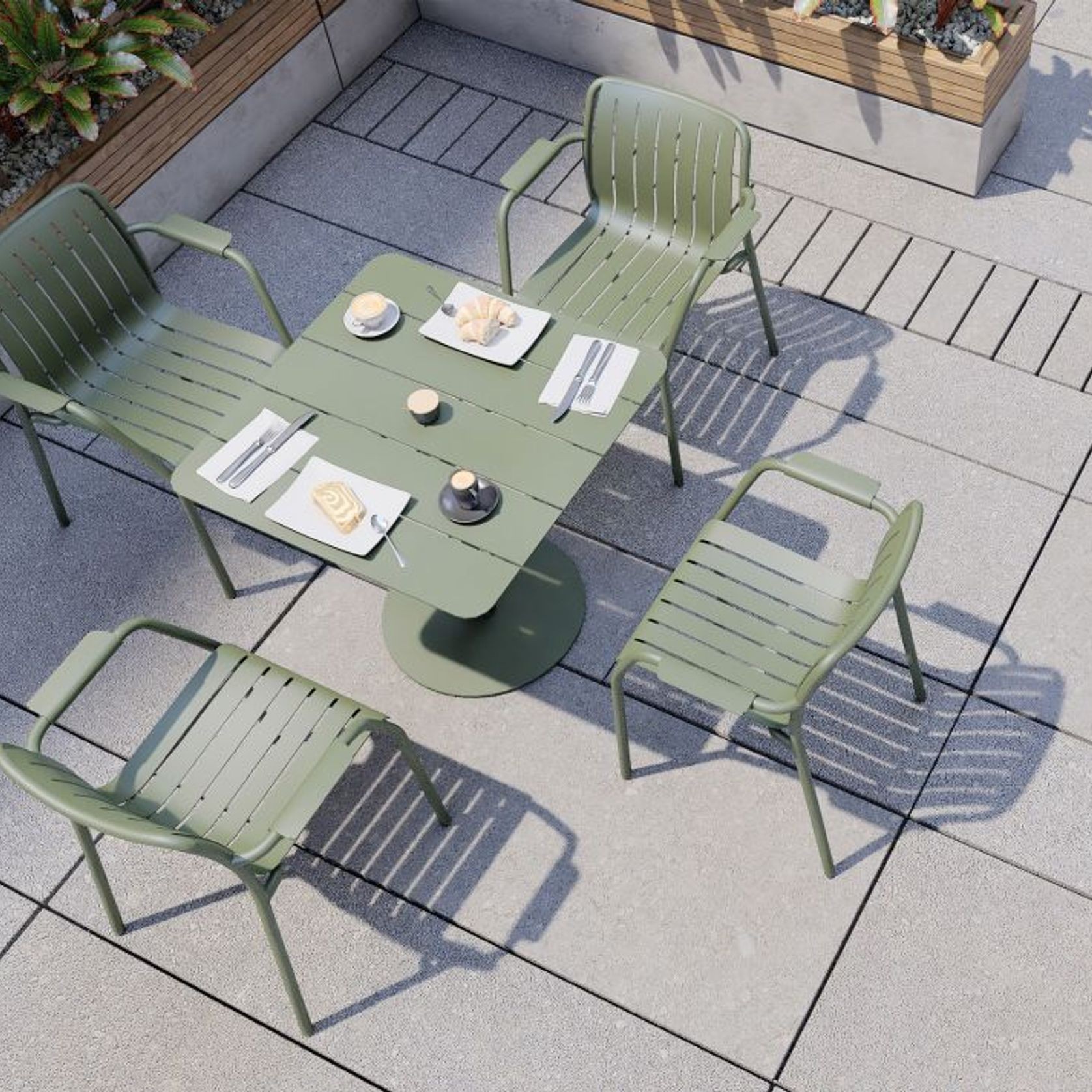 Roku Outdoor Arm Chair in Matt Eucalyptus Green gallery detail image