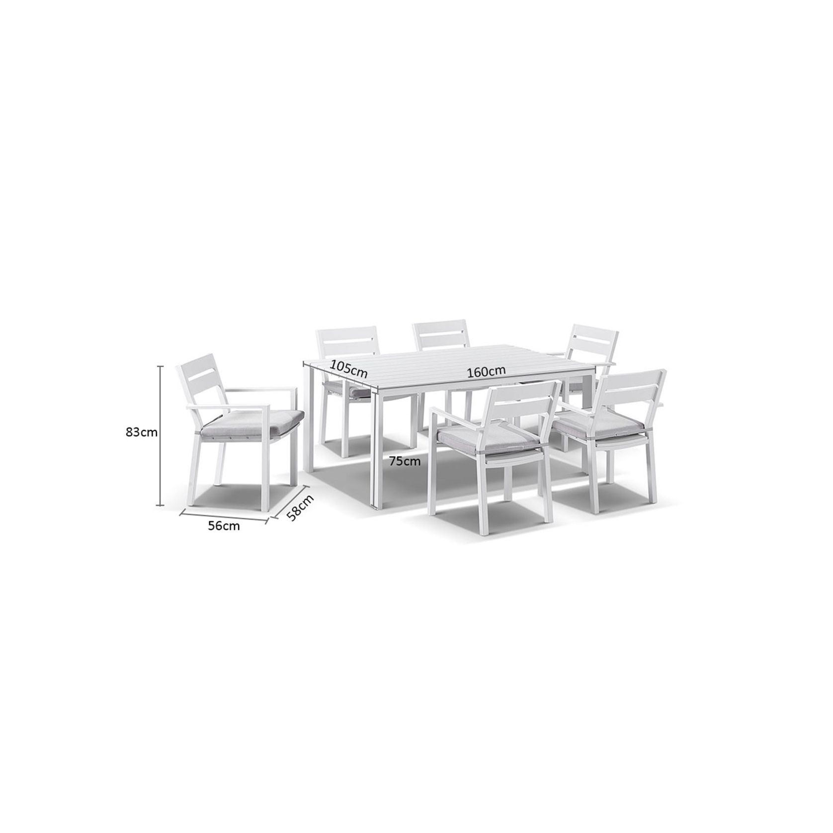 Capri 7pcs Dining Setting w/ Santorini Chairs in White gallery detail image