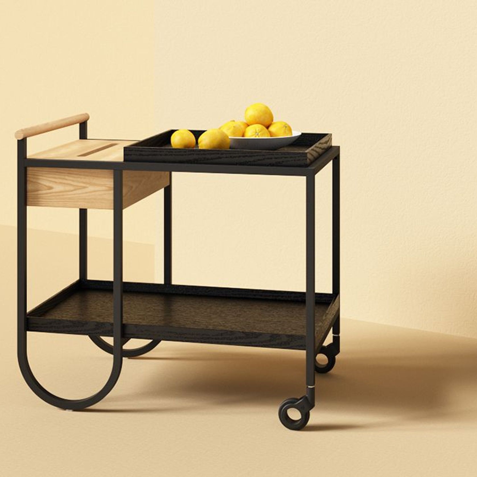 Trove Trolley Drinks Cart in Black Stain with Natural Oak gallery detail image