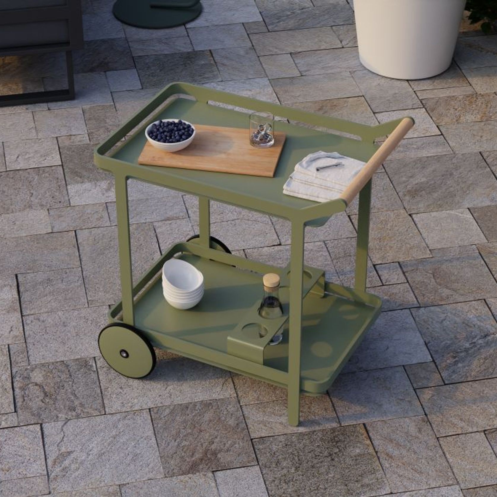 Imola Outdoor Bar Cart - Eucalyptus Green gallery detail image