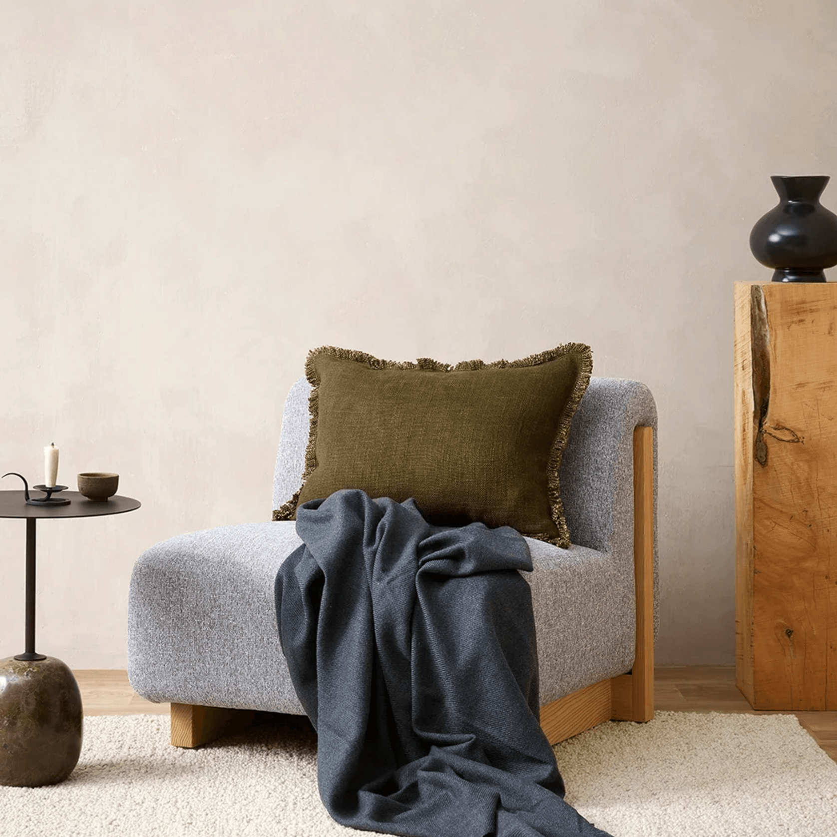 Baya Dover Cushion - Leaf | Lumbar with Fringe gallery detail image