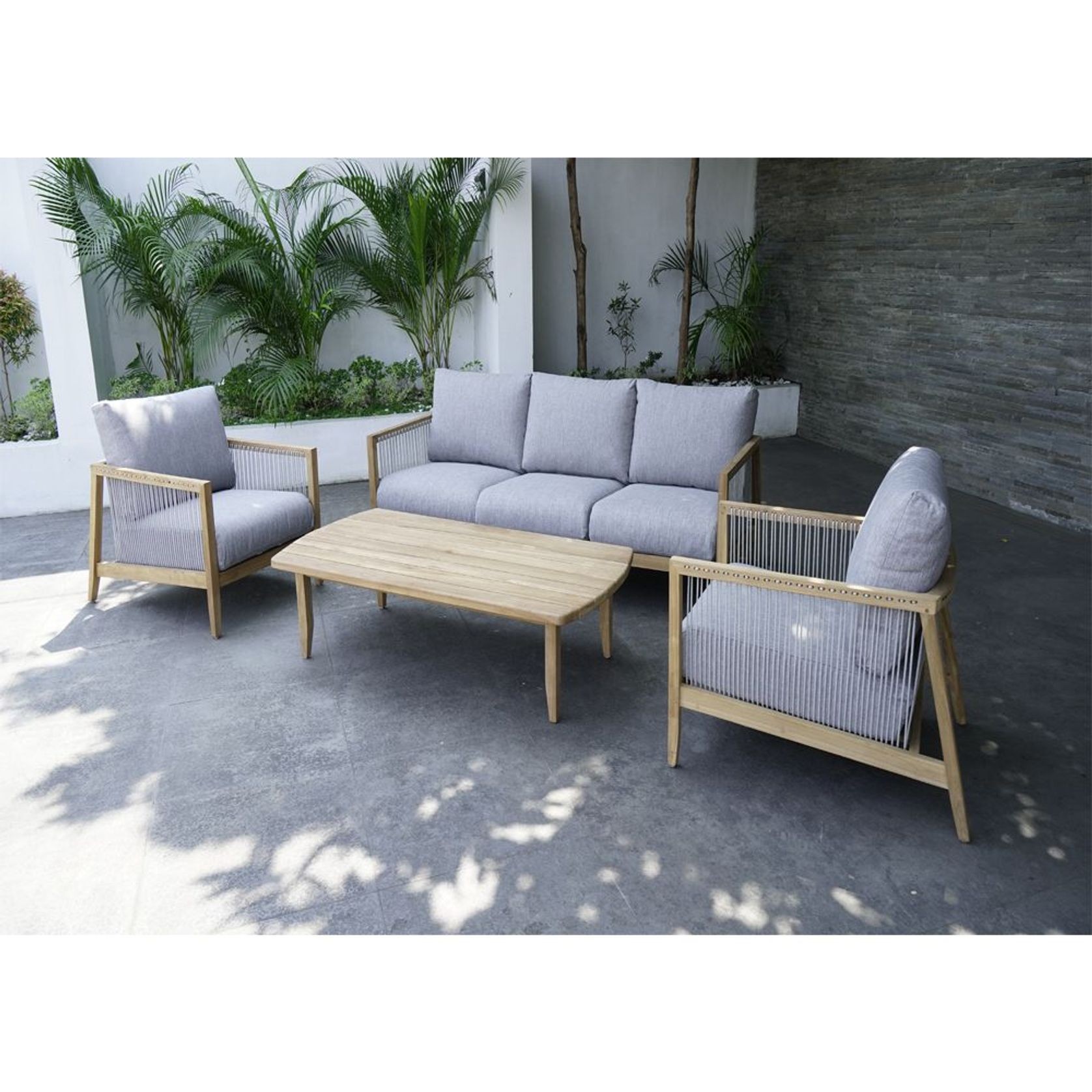 Lita 3+1+1 Teak Timber and Rope Lounge w/ Coffee Table gallery detail image