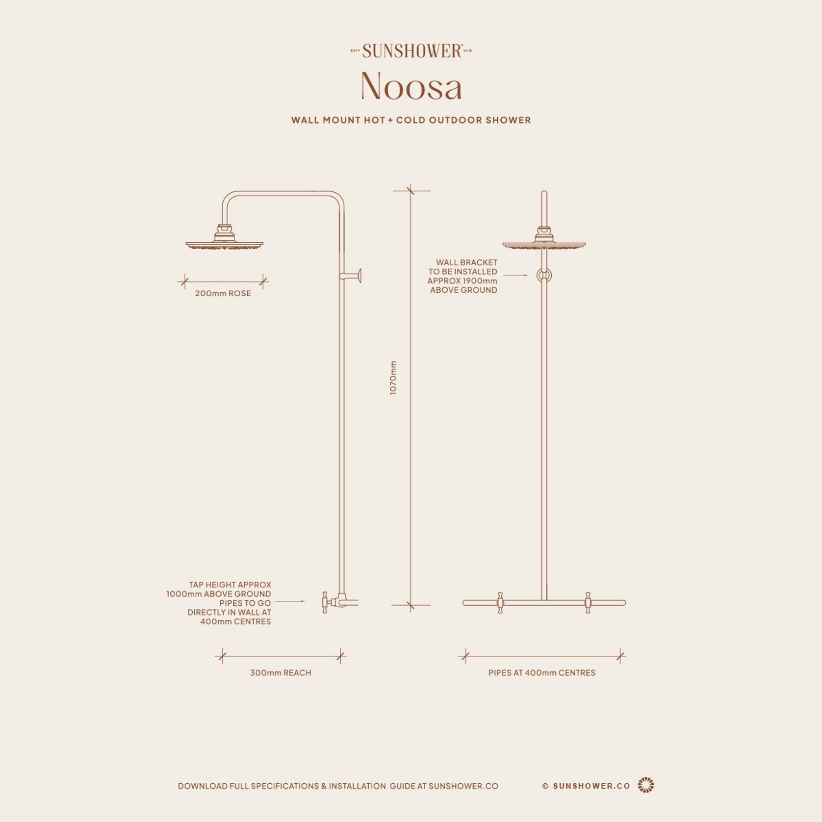 Noosa Wall Mount Outdoor Shower | Hot+Cold | Black gallery detail image