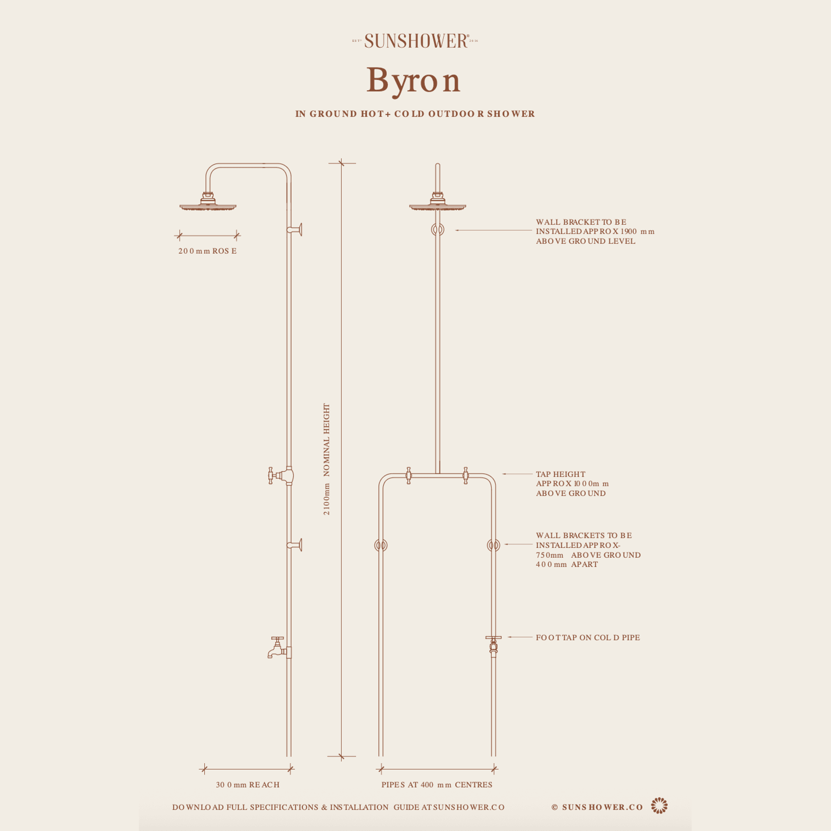 Byron Outdoor Shower with Foot Tap | Hot+Cold | Copper gallery detail image