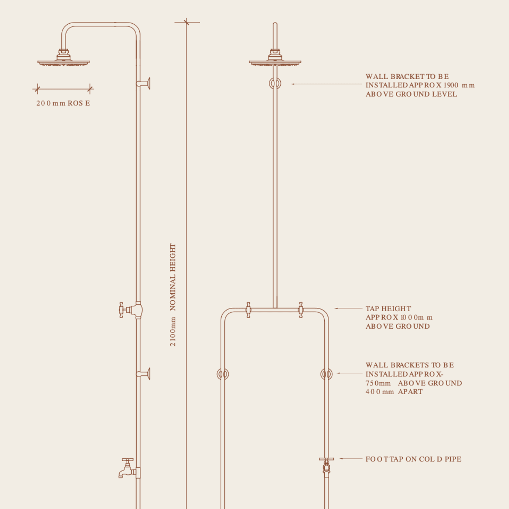 Byron Outdoor Shower with Foot Tap | Hot+Cold | Copper gallery detail image