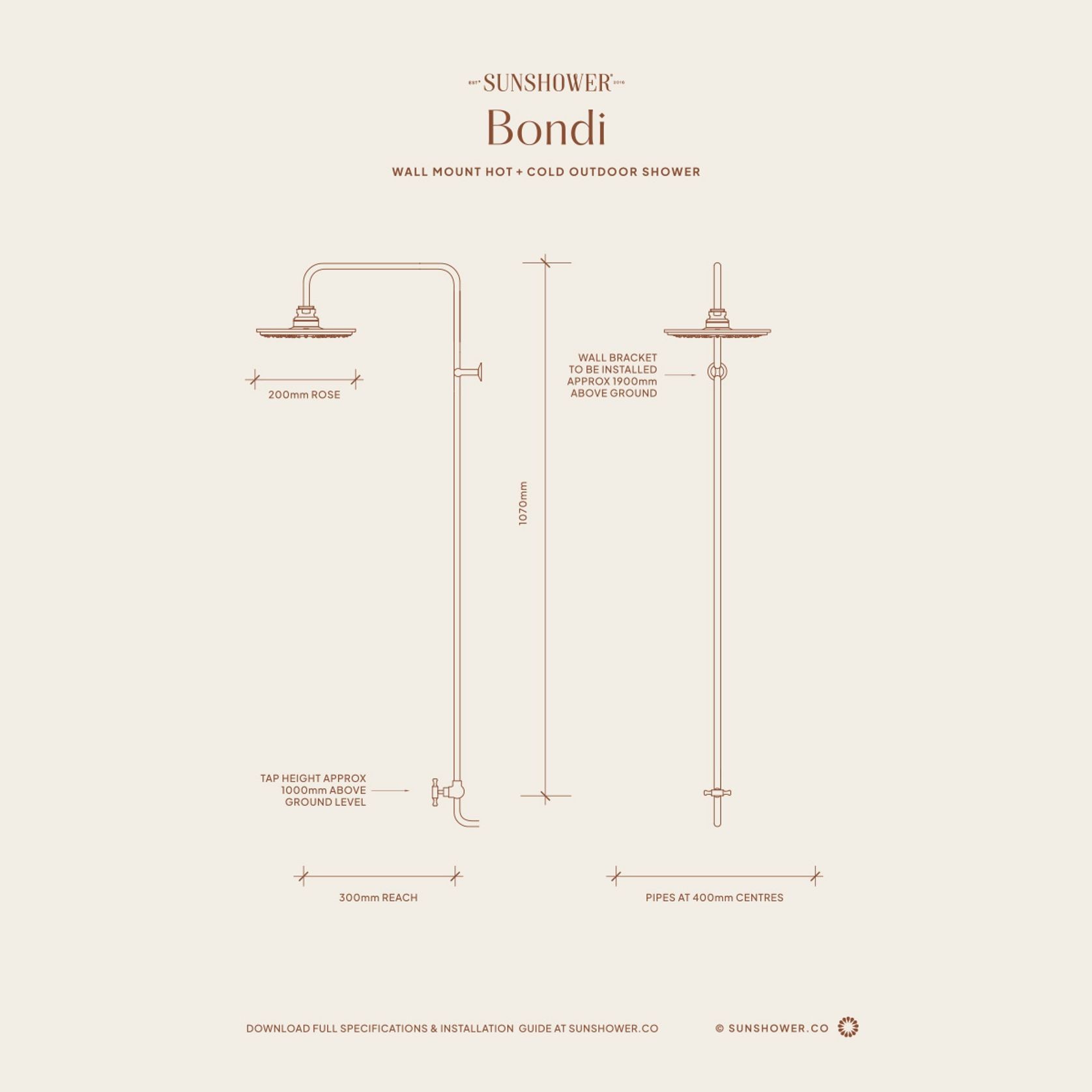 Bondi Wall Mount Outdoor Shower | Cold | White gallery detail image