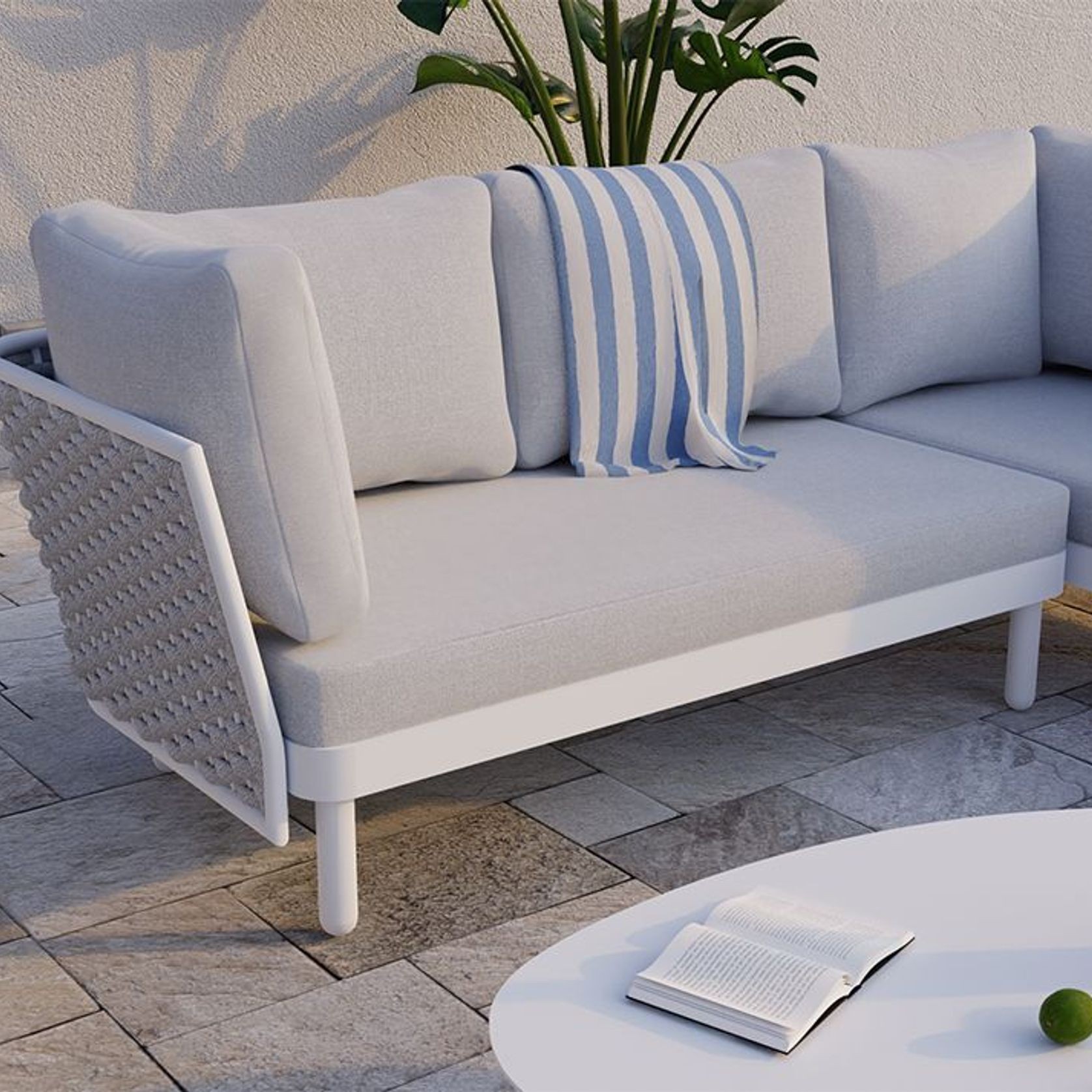 Siano Modular Left Arm 2 Seater - Outdoor -White - Light Grey Cushion gallery detail image