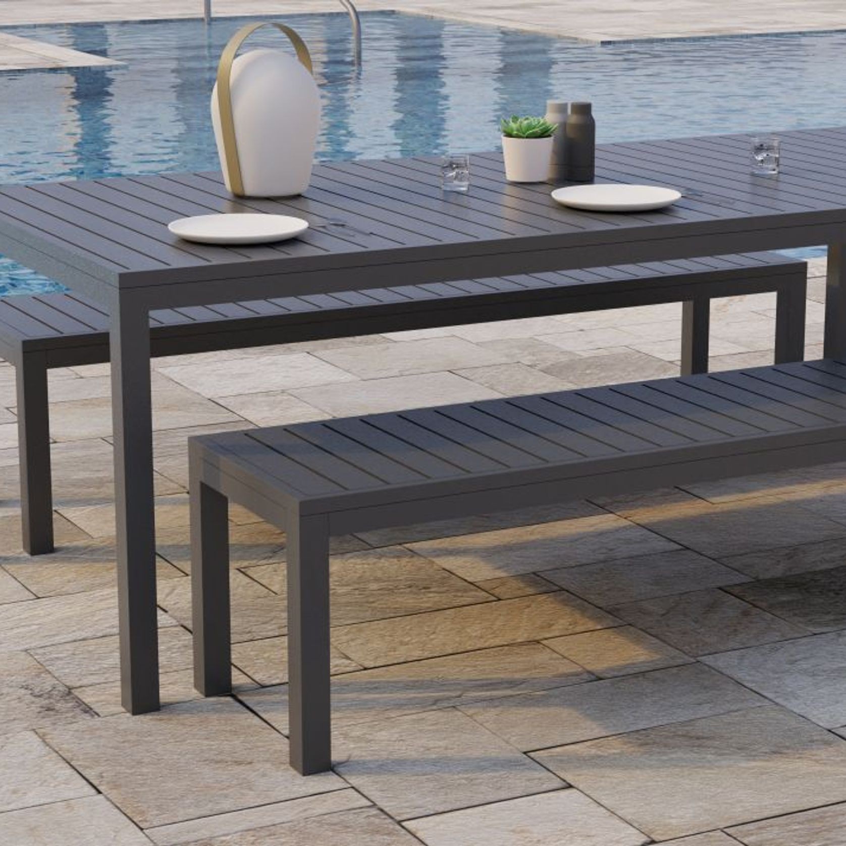 Halki Bench Seat - Outdoor - 190cm - Charcoal gallery detail image