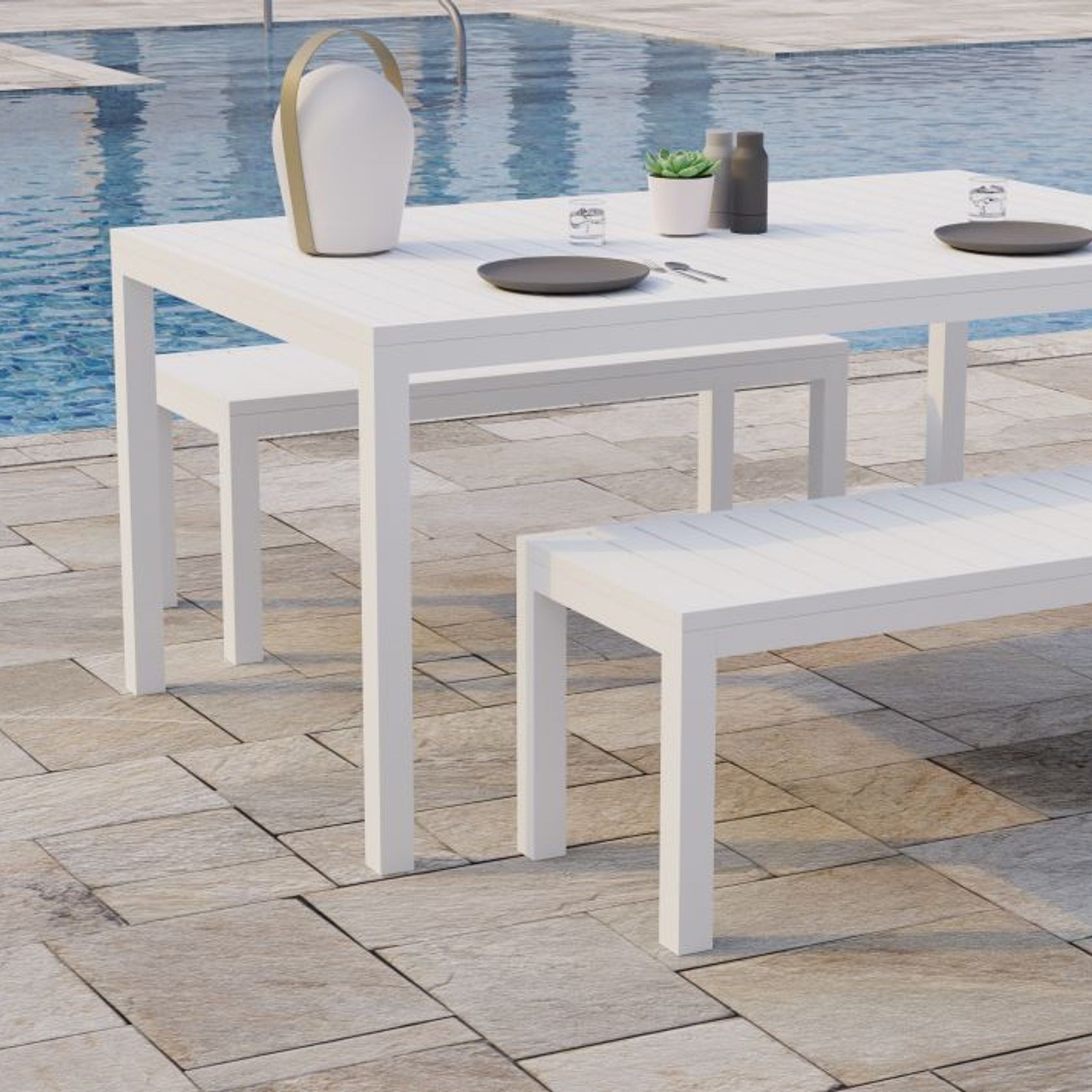 Halki Bench Seat - Outdoor - 120cm - White gallery detail image