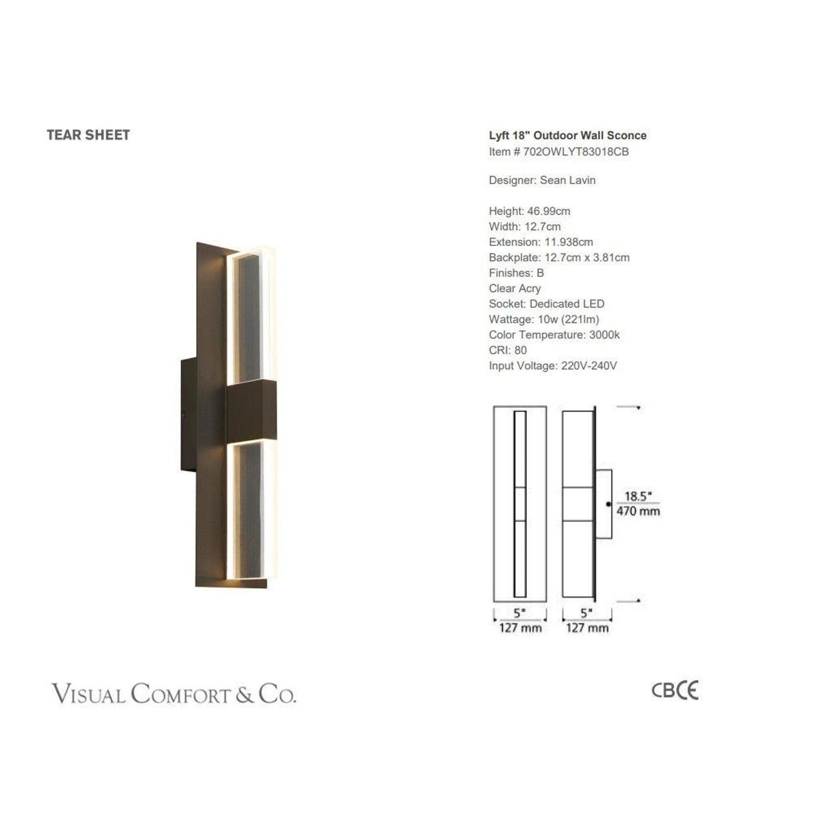 Visual Comfort Sean Lavin Lyft 18" Outdoor Wall Sconce gallery detail image