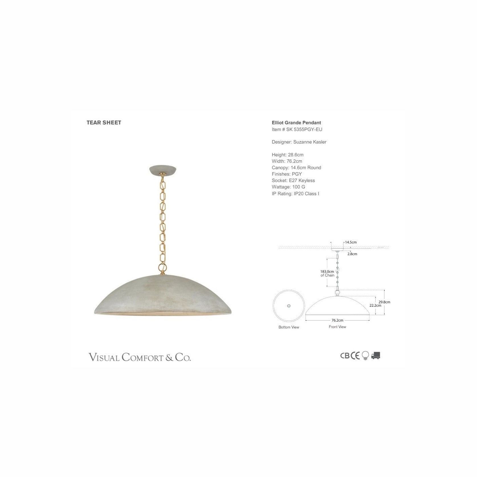 Visual Comfort Suzanne Kasler Elliot Pendant gallery detail image