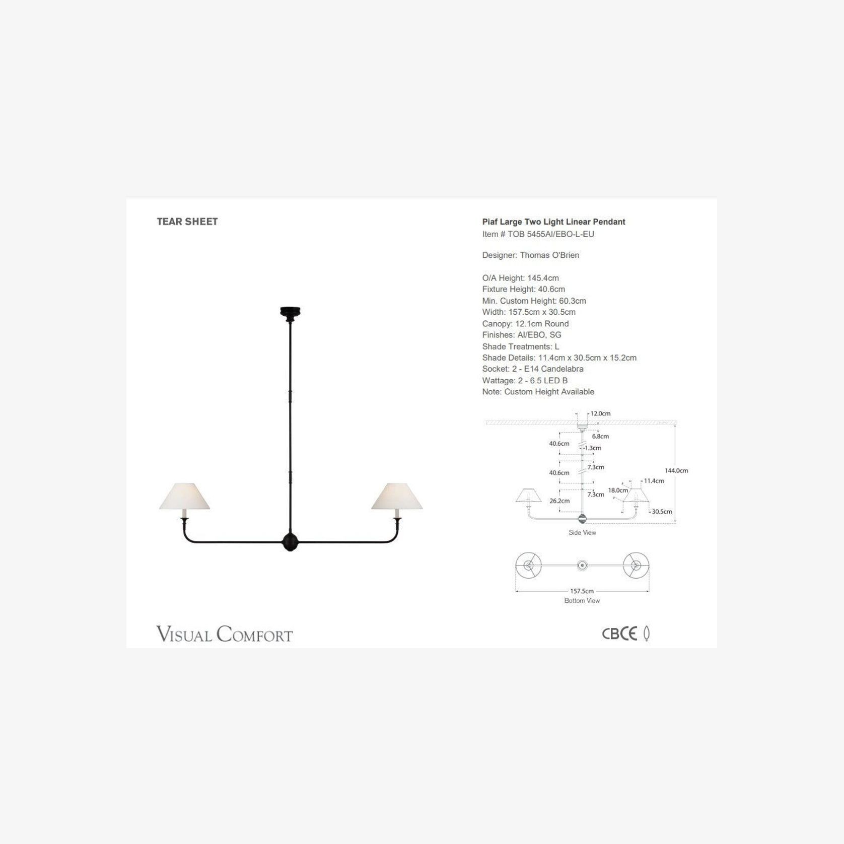 Thomas O'Brien Piaf Large Two-Light Linear Pendant gallery detail image