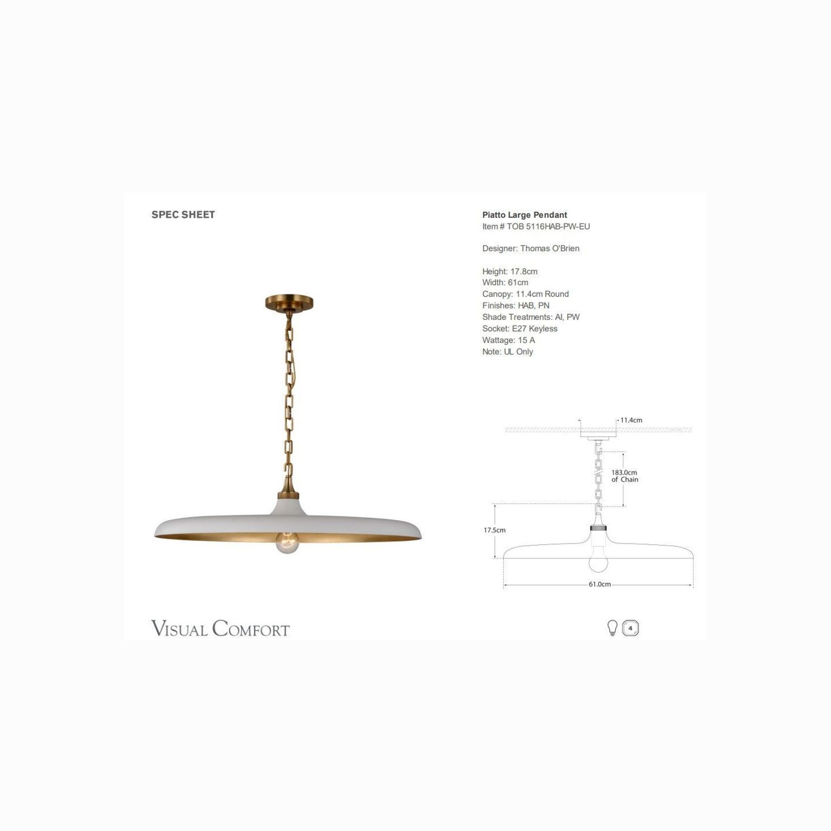 Visual Comfort Thomas O'Brien Piatto Large Pendant gallery detail image