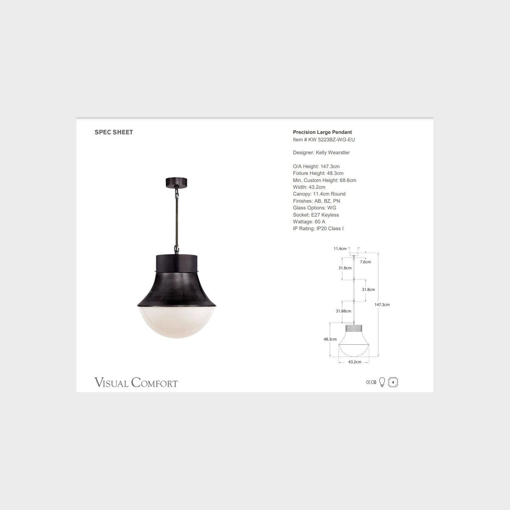 Visual Comfort Kelly Wearstler Precision Large Pendant gallery detail image