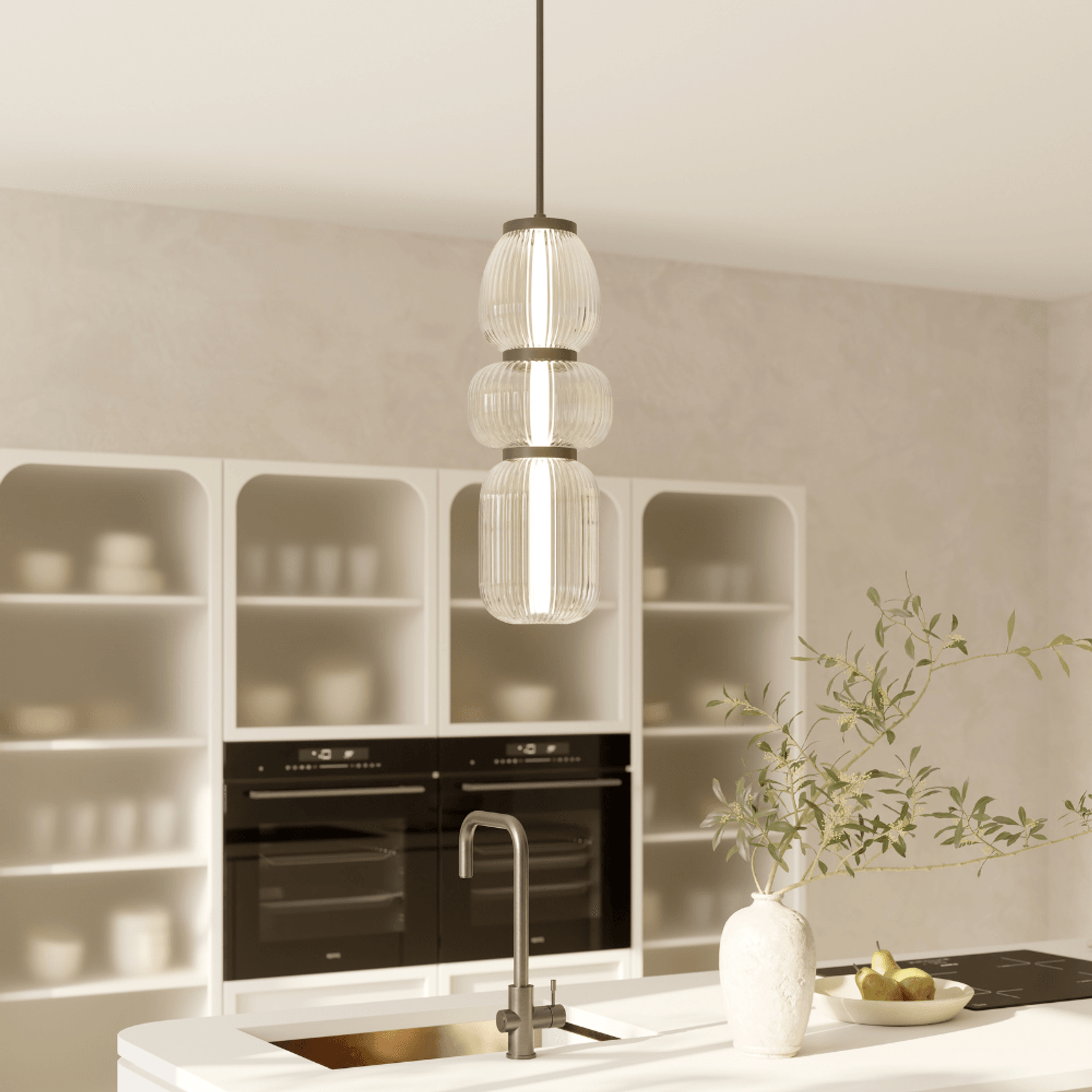 Layla 1 Light Mini Glass Pendant - Large in Matte Black gallery detail image